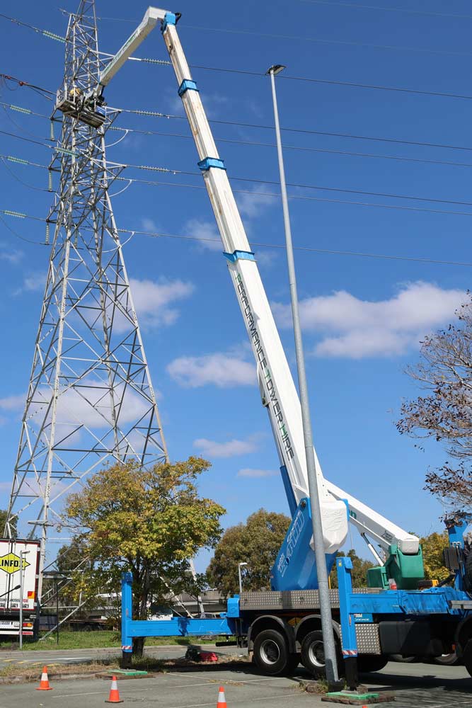 54m-cherry-picker 54m cherry picker working on overhead powerlines